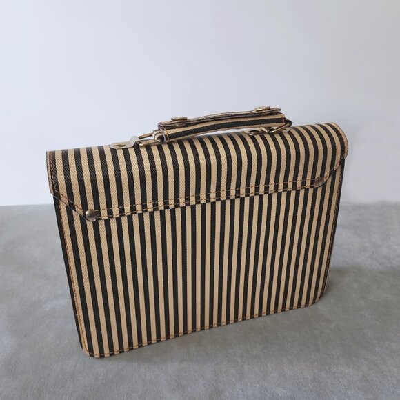 RARE 1970’s Vintage Striped Coated Leather Teens School Book Bag Satchel Korea - Picture 2 of 9